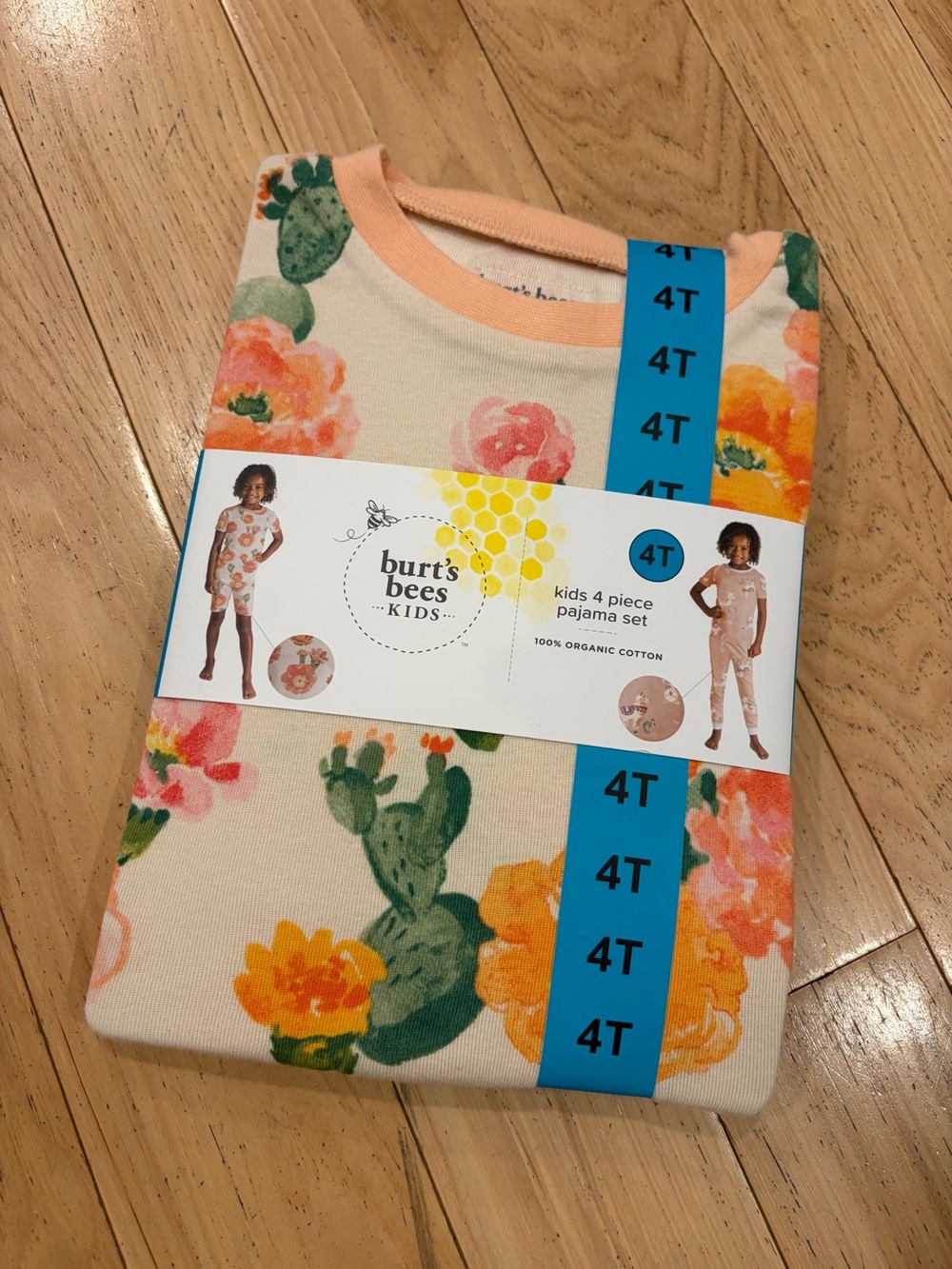 NWT Burt’s Bees Kids 4 Piece Peach Orange Llamas Pajama Set - Girl’s Size 4T